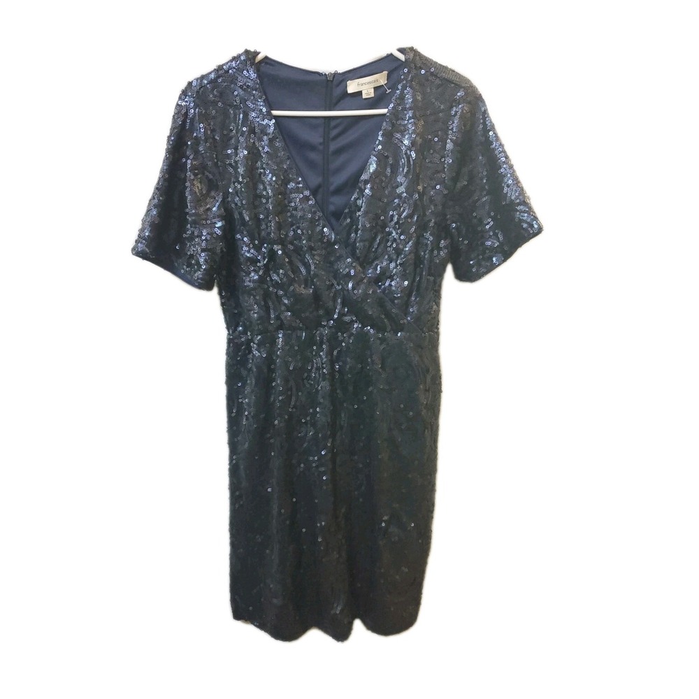 Francesca's Delaney Navy Sequin Mini Blue Surplice Formal Party Dress Large